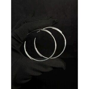 925 Sterling Silver Large Open Hoop Earrings 2" Twisted Design